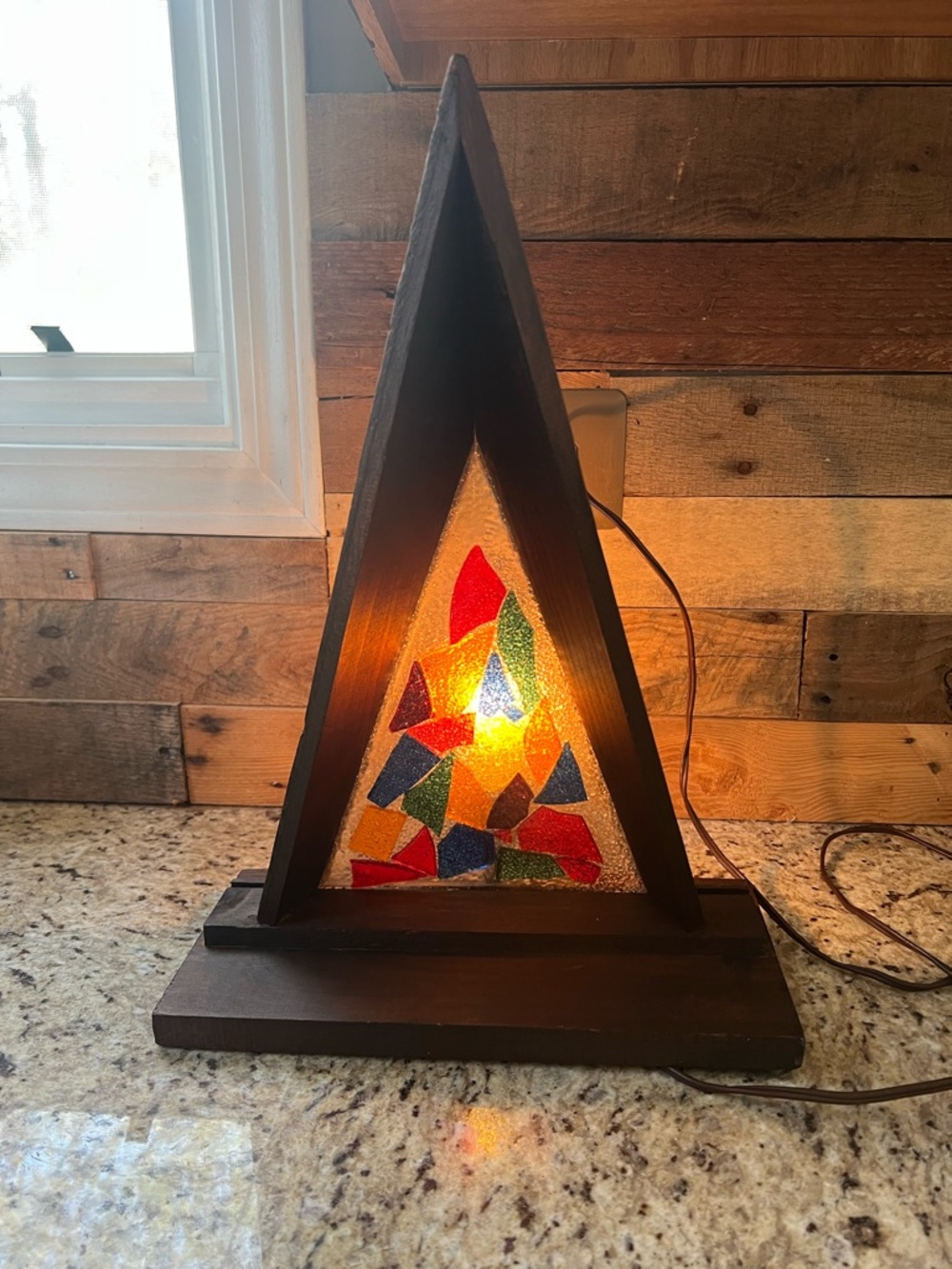 Mid-Century Triangular Mosaic / Lucite “Stained Glass” Table Lamp - Multicolor
